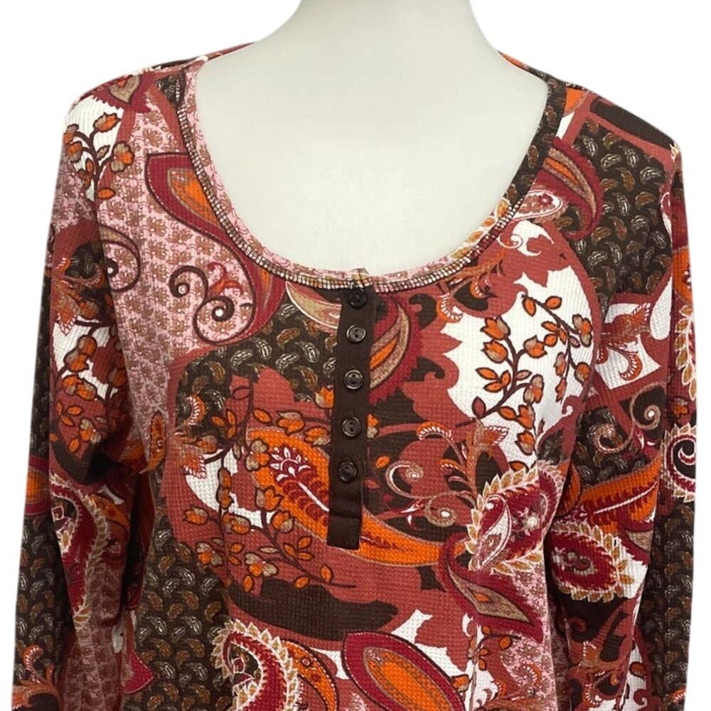 Roaman's Women Size 14/16 Long Sleeve Boho Patchwork Print Paisley Blouse Top - Picture 2 of 7